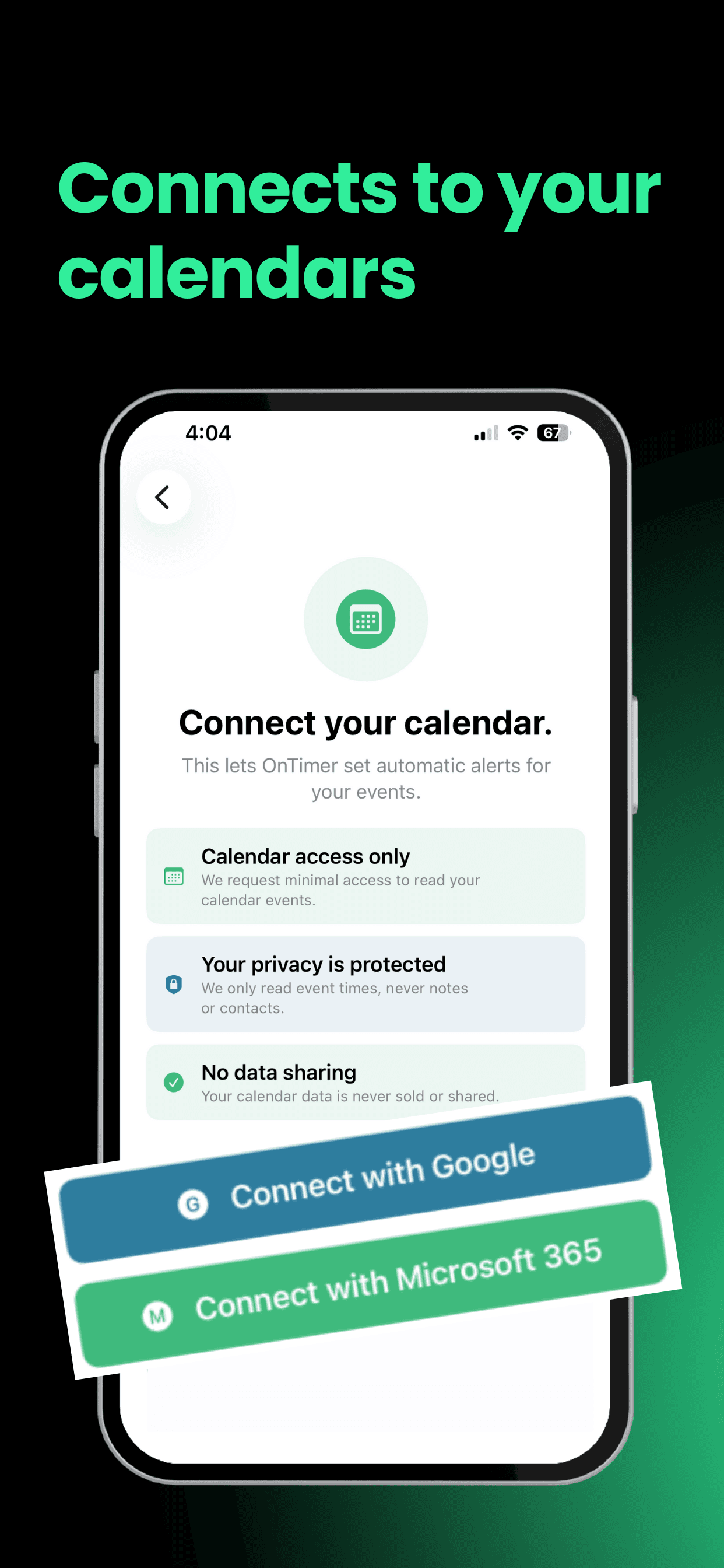 Calendar connection screen