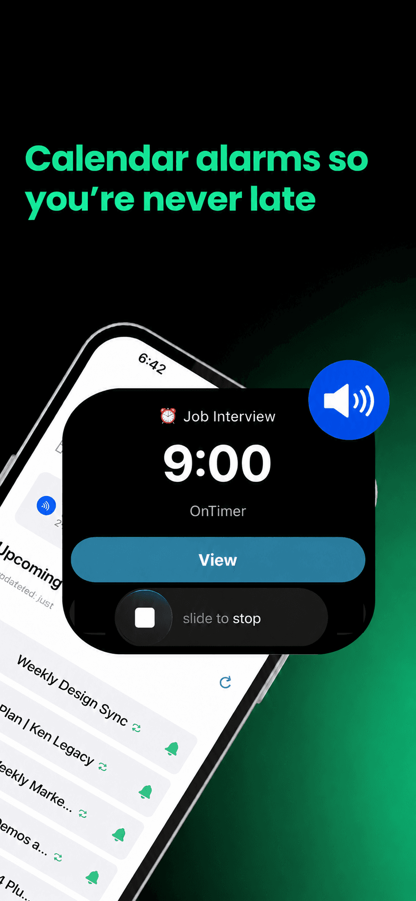OnTimer persistent meeting alarm on an iPhone